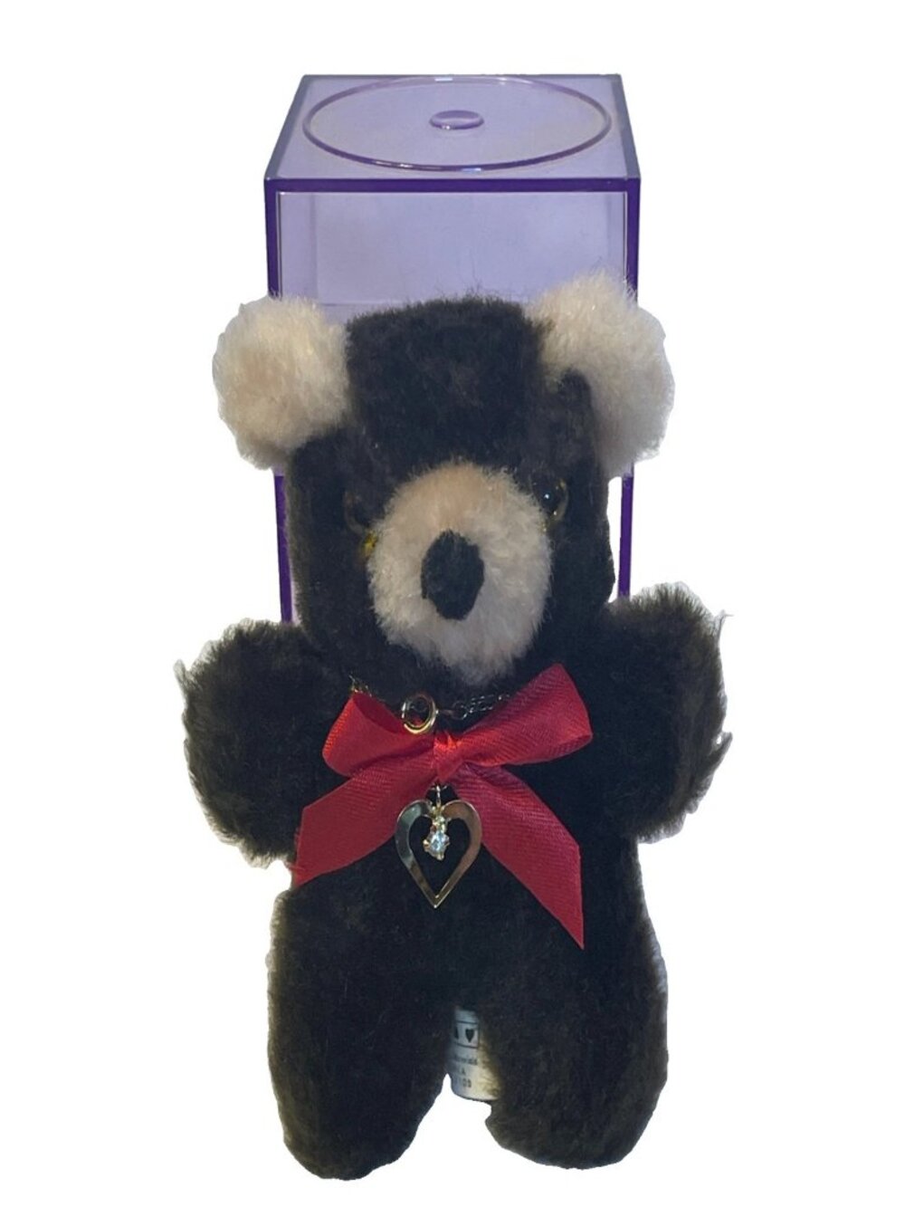 St. Regis Lovable Snuggable Mini Bear Plush 4" Rhinestone Heart Necklace 16" Box